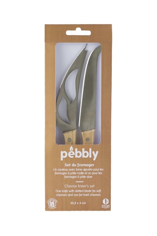 2 couteaux à fromage en acier inoxydable et bambou - 22 cm