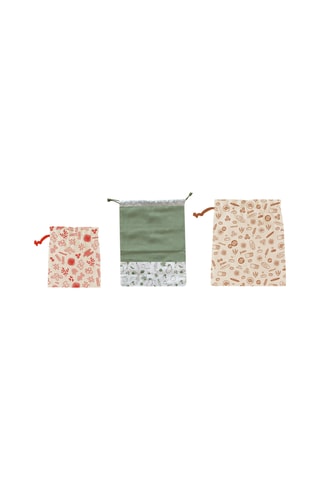 3 sacs zéro déchet en coton biologique - Rouge et vert clair