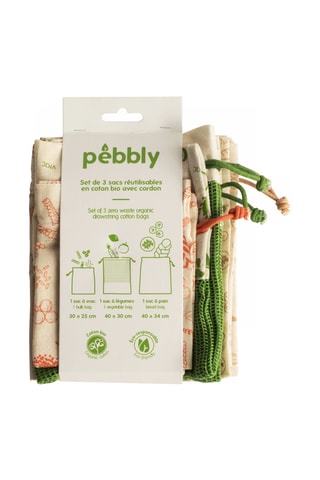 3 sacs zéro déchet en coton biologique - Rouge et vert clair