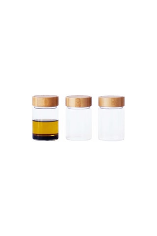 3 bocaux en verre borosilicate avec couvercle en bambou - 7,5 cl