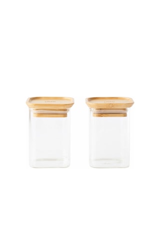 2 boîtes de conservation en verre borosilicate avec couvercle en bambou - 24 cl