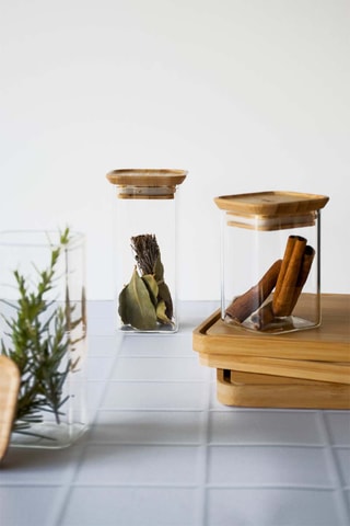 2 boîtes de conservation en verre borosilicate avec couvercle en bambou - 24 cl