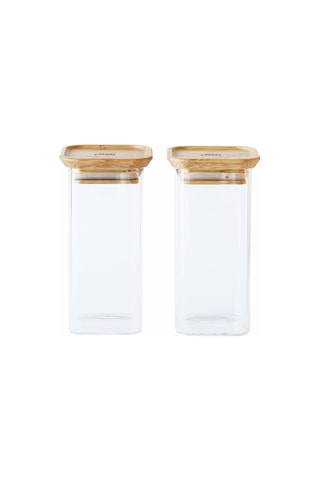 2 boîtes de conservation en verre borosilicate avec couvercle en bambou - 32 cl