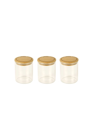 3 boîtes de conservation en verre borosilicate avec couvercle en bambou - 180 cl