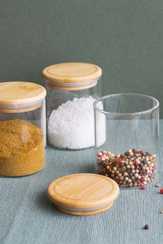 3 boîtes de conservation en verre borosilicate avec couvercle en bambou - 180 cl