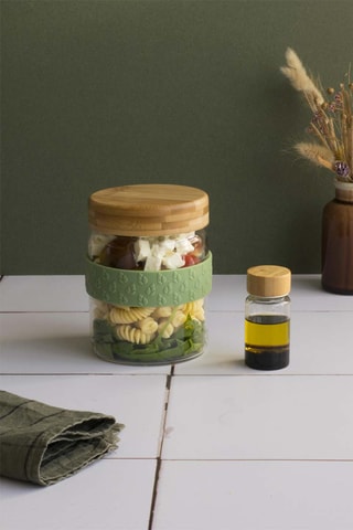 Bocal et pot en verre borosilicate avec couvercle en bambou