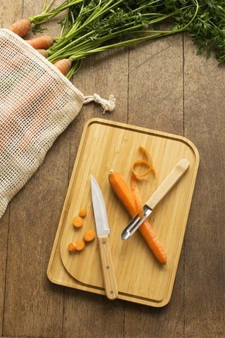 Coffret chef cuisinier en bambou, acier inoxydable et coton biologique - 4 pièces