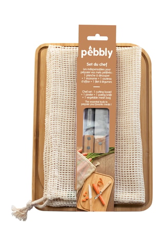 Coffret chef cuisinier en bambou, acier inoxydable et coton biologique - 4 pièces