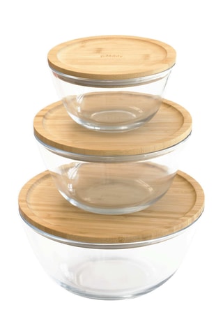 Bol mélangeur en verre borosilicate avec couvercle en bambou - 77 cl