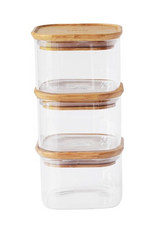 3 boîtes de conservation en verre borosilicate avec couvercle en bambou - 50 cl