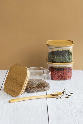 3 boîtes de conservation en verre borosilicate avec couvercle en bambou - 50 cl