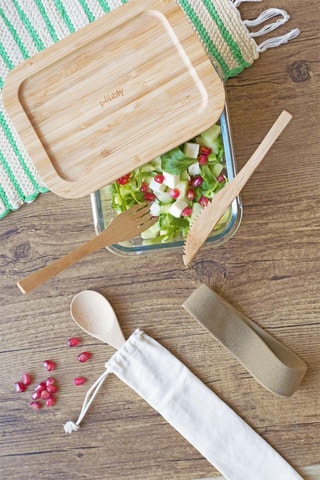 Boîte à lunch en verre borosilicate avec couvercle en bambou - 100 cl
