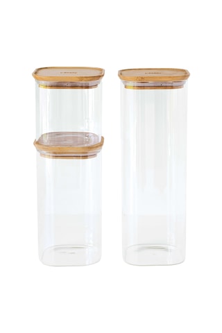 3 boîtes de conservation en verre borosilicate avec couvercle en bambou - 80 à 220 cl