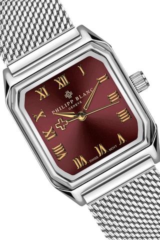Orologio al quarzo in pelle, placcato Ion argento e diamante Olympe