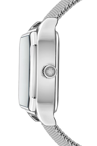 Orologio al quarzo in pelle, placcato Ion argento e diamante Olympe