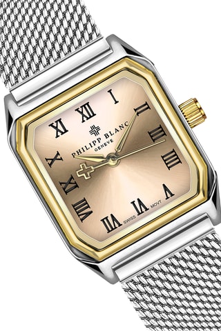 Orologio al quarzo in pelle, placcato Ion argento e diamante Olympe