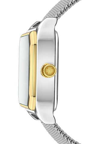 Orologio al quarzo in pelle, placcato Ion argento e diamante Olympe