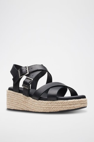 Sandales compensées en cuir Kimmei Buckle - Noir