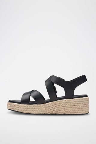 Sandales compensées en cuir Kimmei Buckle - Noir