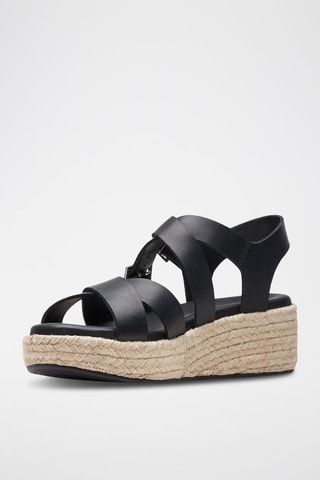 Sandales compensées en cuir Kimmei Buckle - Noir