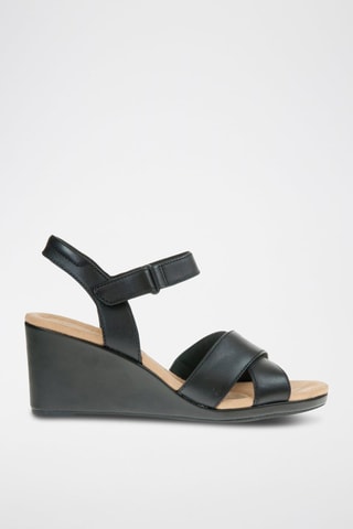 Sandales compensées en cuir Tulip Gem - Noir