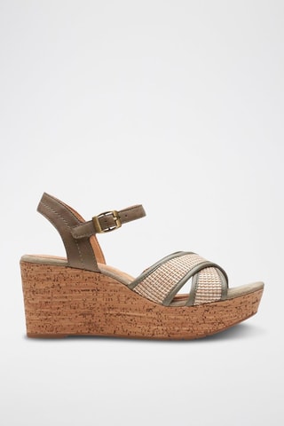Sandales compensées en cuir Elleri - Vert olive