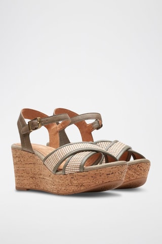 Sandales compensées en cuir Elleri - Vert olive