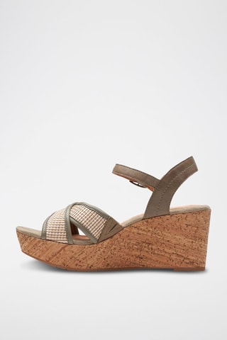 Sandales compensées en cuir Elleri - Vert olive