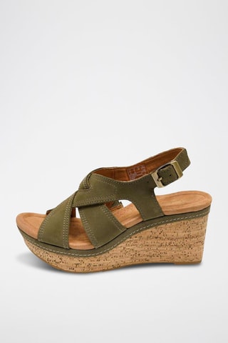 Sandales compensées en nubuck Elleri - Vert olive