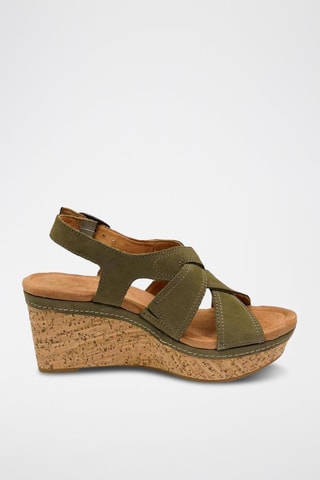 Sandales compensées en nubuck Elleri - Vert olive