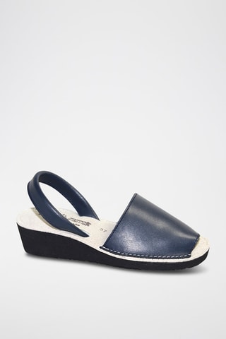 Minorchine con zeppa in pelle - Blu