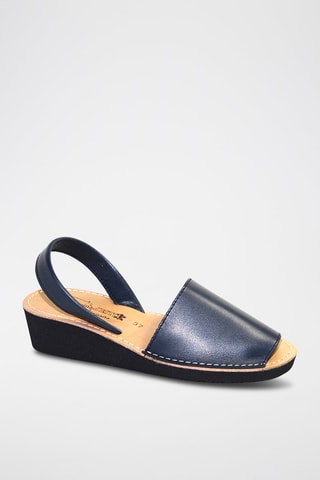 Minorchine con zeppa in pelle - Blu