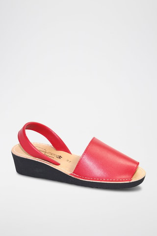 Minorchine con zeppa in pelle - Rosso