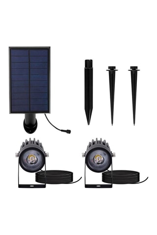 2 focos solares LED conectados con panel solar desviado 2 en 1 Roundy - Negro - 2 x 5 W
