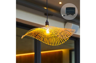 Lámpara de techo solar LED de bambú de exterior - Beige