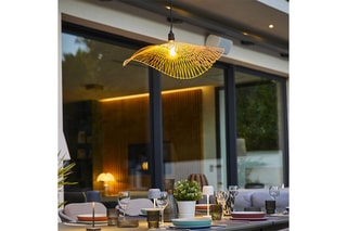 Lámpara de techo solar LED de bambú de exterior - Beige