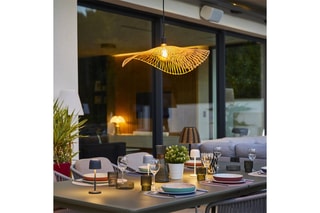 Lámpara de techo solar LED de bambú de exterior - Beige