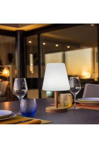 Lámpara de sobremesa LED inalámbrica Standy Mini Wood - Blanco y natural