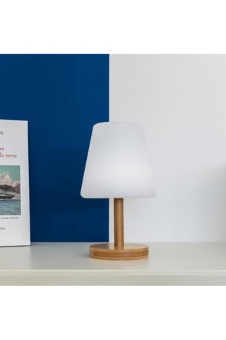 Lámpara de sobremesa LED inalámbrica Standy Mini Wood - Blanco y natural