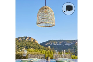 Lámpara de techo LED solar de ratán Paulo - Natural