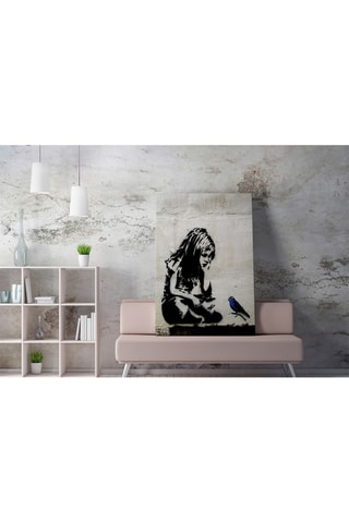 Tableau "Jeune fille à l'oiseau bleu" Banksy - 50 x 70 cm