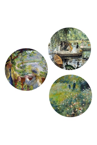 3 tableaux « La Grenouillère », « Femme à l’ombrelle dans un jardin » et « Au bord de l’eau » Pierre-Auguste Renoir - 3 x (30 x 30 cm)