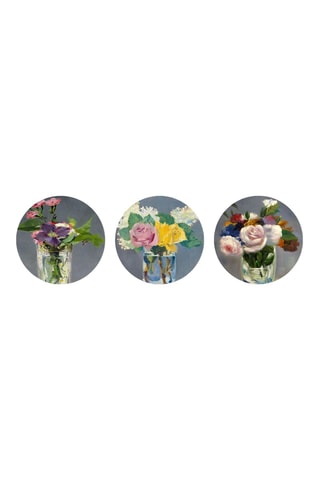 3 tableaux « Clématite dans un vase de cristal », « Roses et Tulipes dans un vase » et « Fleurs dans un vase de cristal » Édouard Manet - 3 x (30 x 30 cm)