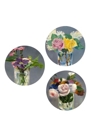 3 tableaux « Clématite dans un vase de cristal », « Roses et Tulipes dans un vase » et « Fleurs dans un vase de cristal » Édouard Manet - 3 x (30 x 30 cm)