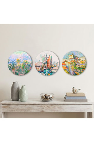 3 tableaux « La Rochelle » Paul Signac, « Les palmiers à Bordighera » Claude Monet et « Gardanne » Paul Cézanne - 3 x (30 x 30 cm)