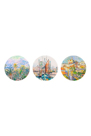 3 tableaux « La Rochelle » Paul Signac, « Les palmiers à Bordighera » Claude Monet et « Gardanne » Paul Cézanne - 3 x (30 x 30 cm)