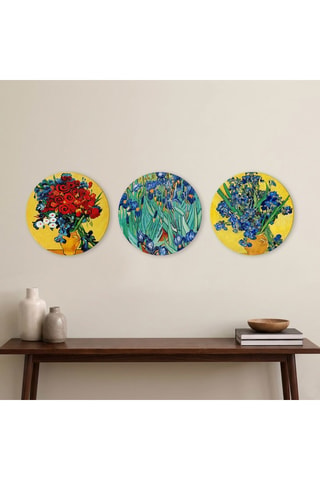 3 tableaux « Bouquet de fleurs dans un vase », « Iris » et « Iris dans un vase » Vincent van Gogh - 3 x (30 x 30 cm)
