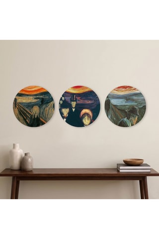 3 tableaux « Skrik », « Angst » et « Fortvilelse » Edvard Munch - 3 x (30 x 30 cm)