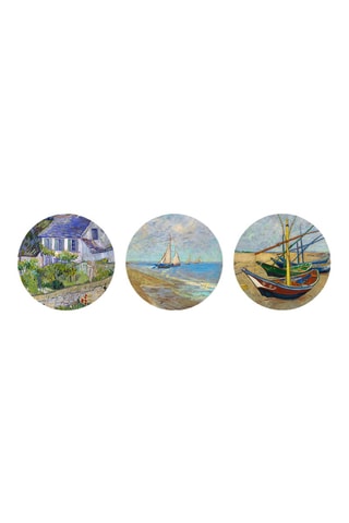 3 tableaux « Bateaux de pêche sur la plage des Saintes-Maries-de-la-Mer », « Maisons à Auvers-sur-Oise » et « Barques de pêche sur la plage des Saintes-Maries-de-la-Mer » Vincent van Gogh - 3 x (30 x 30 cm)