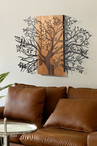 Décoration murale en bois - 85 x 57,5 cm - Naturel et noir